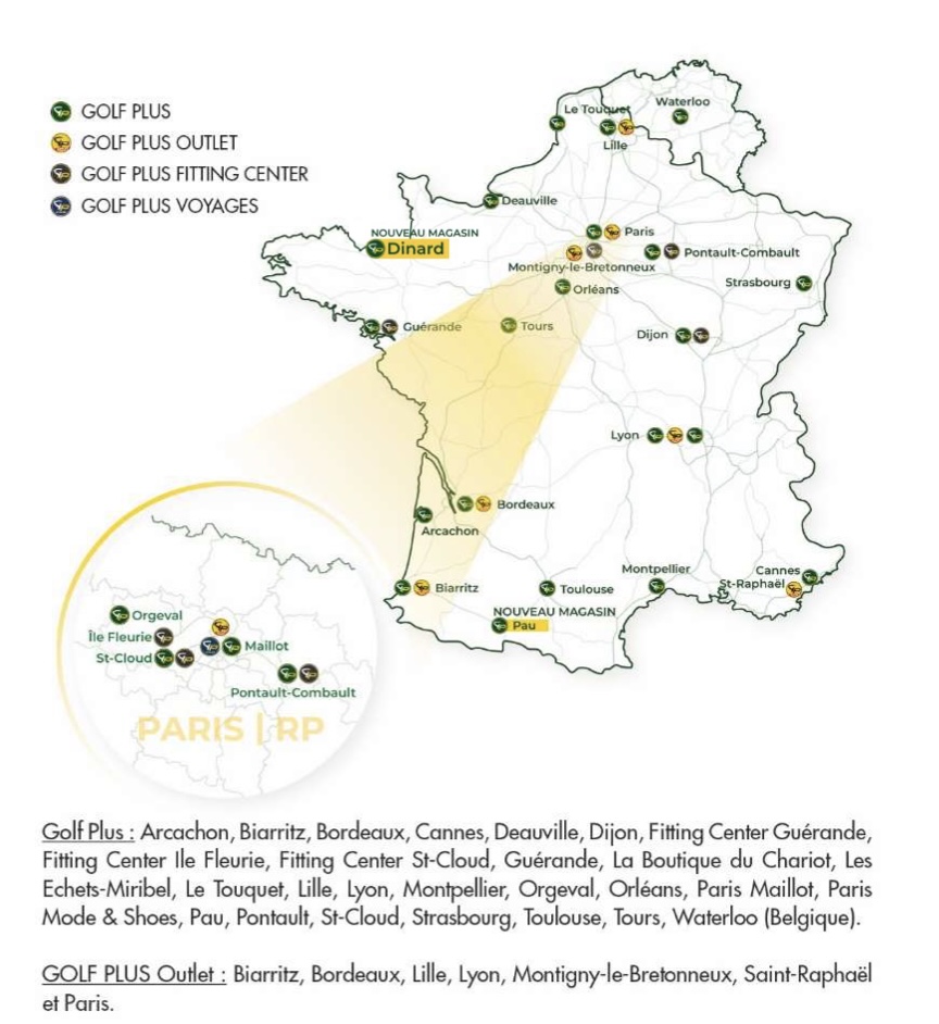 Réseau Golf Plus Europe avec 38 magasins