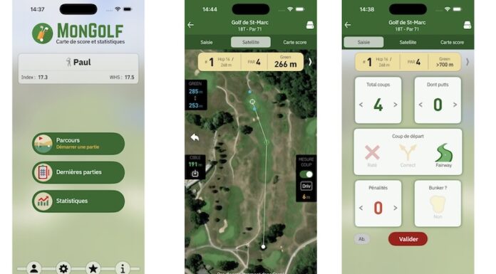 MonGolf : une nouvelle app, pratique, sans abonnement, et française MonGolf app